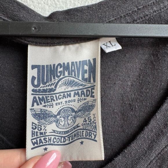 Jungmaven Finch Relaxed Washed Black Gray Hemp Long Sleeve V Neck Top Size XL - Picture 3 of 6